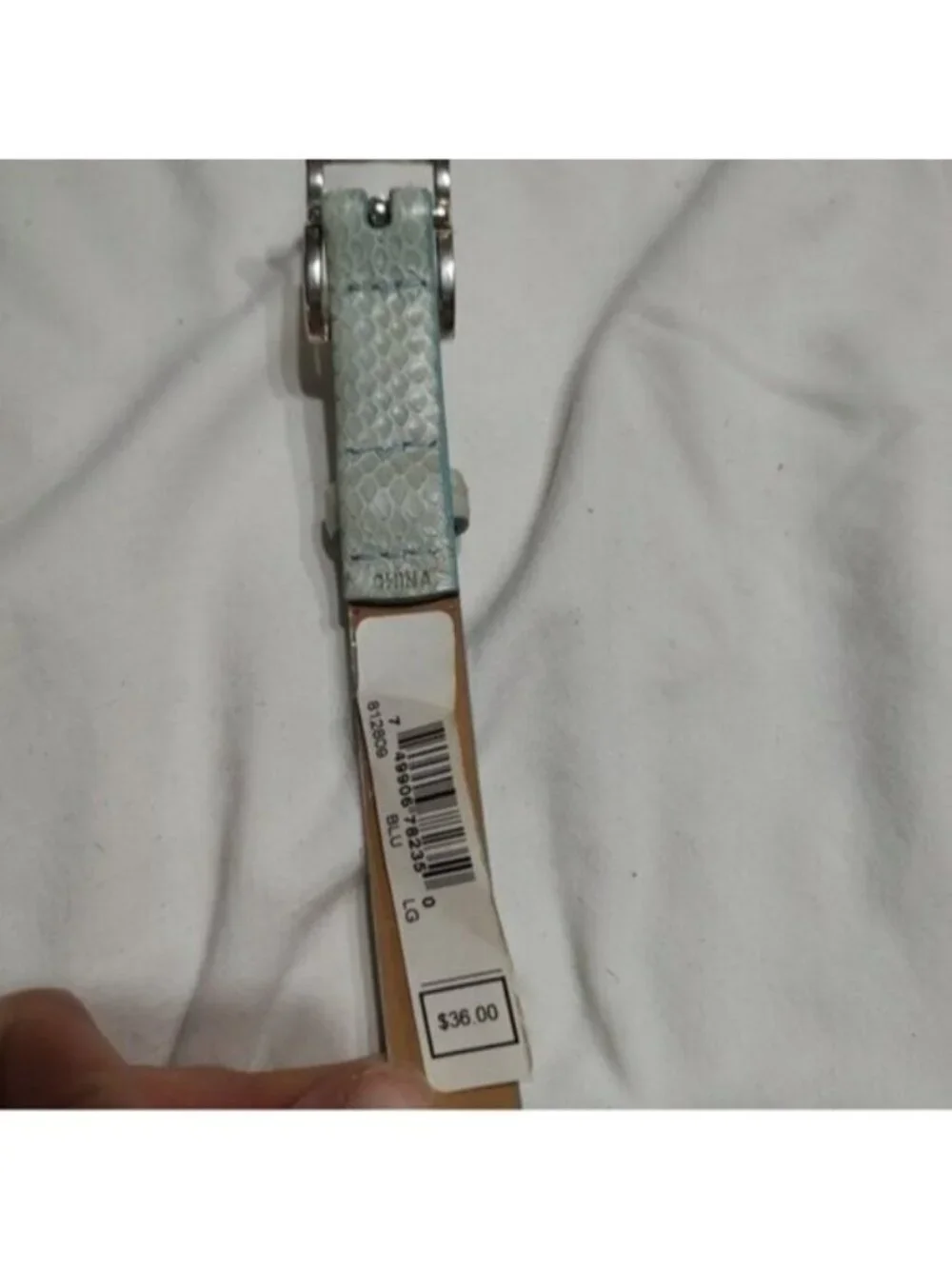 DKNY Light Blue Snakeskin Leather Skinny Belt L